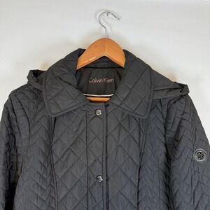 Calvin Klein Quilted Removable Hood Jacket Womens Black Puffer Coat Size M